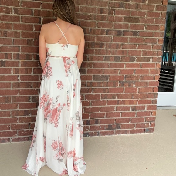 Lulu's Elegantly Inclined Cream Floral Print Wrap Maxi Dress Size Small, NWT - Picture 4 of 16